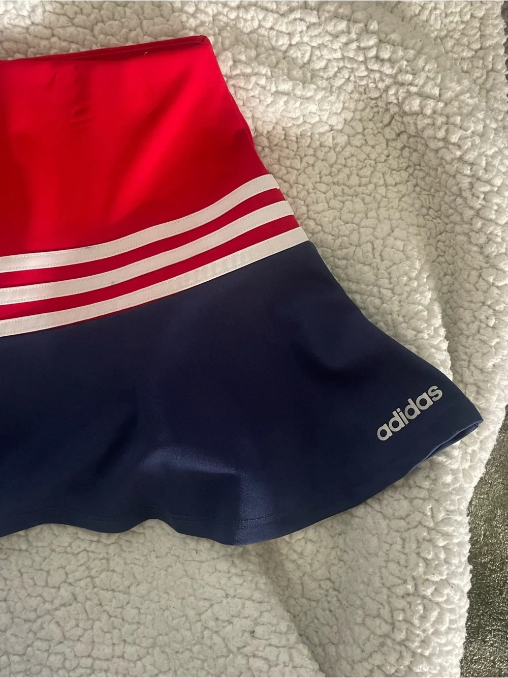 adidas Red and Navy Girls Athletic Skirt with White Stripes